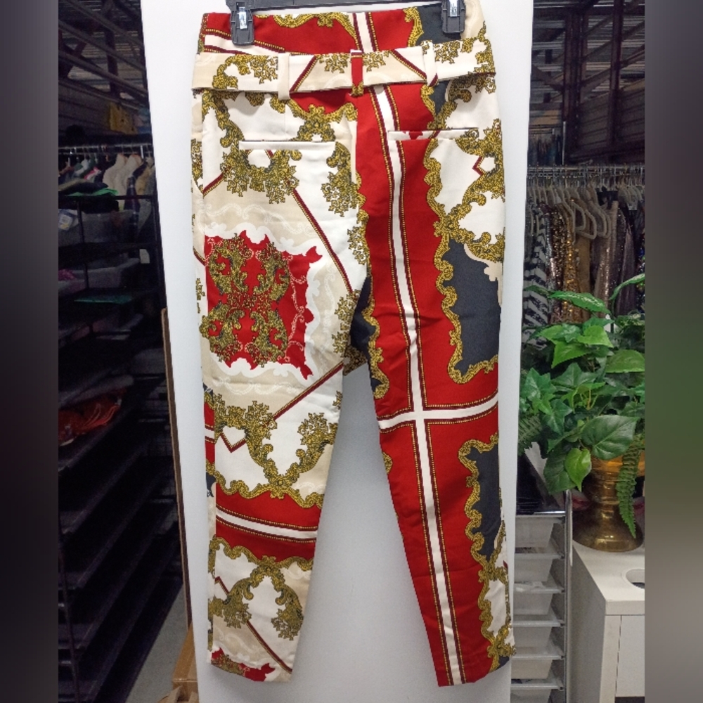 New York & Company Red and Gold Patterned Trousers - Picture 10 of 13